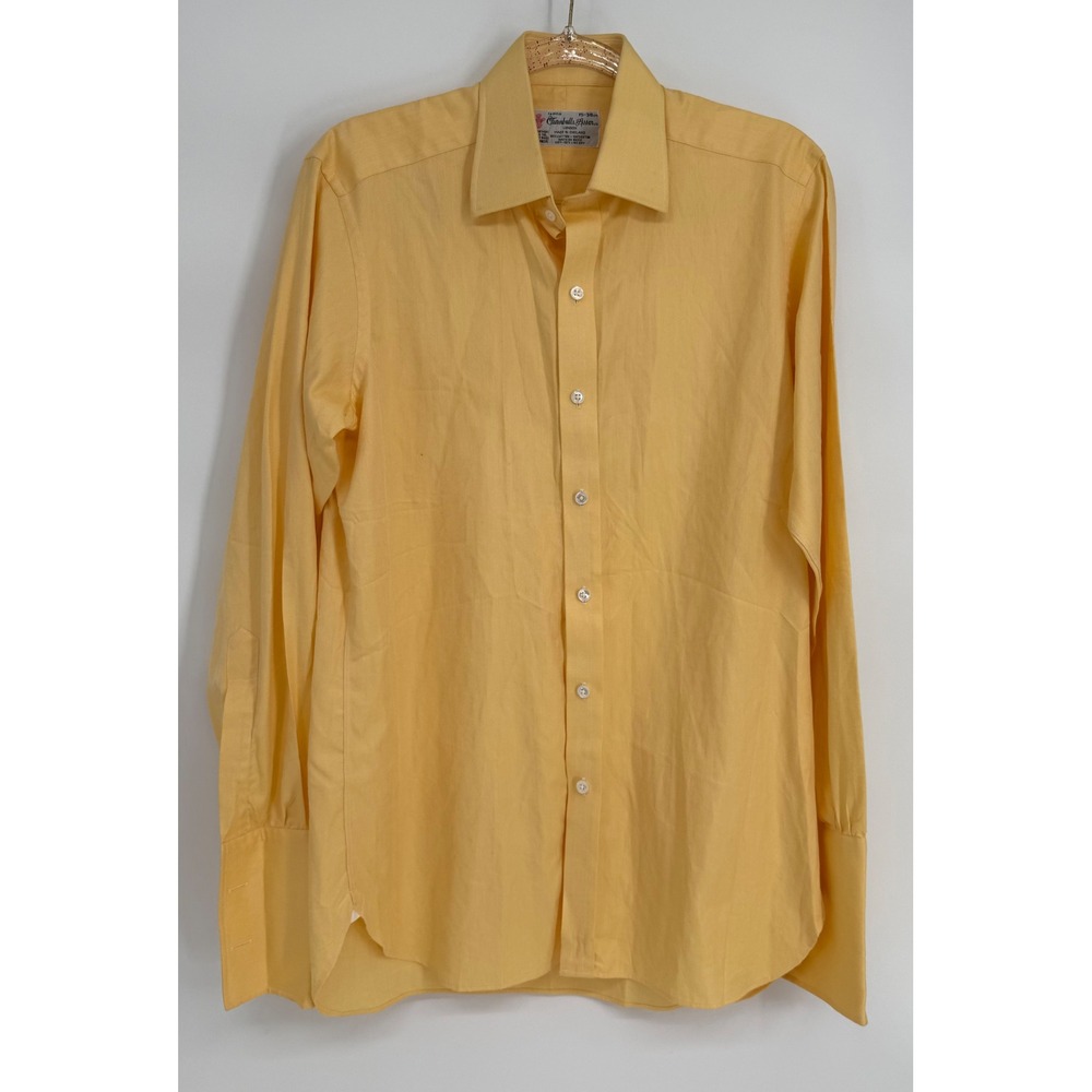 Turnbull & Asser Mens Yellow Herringbone French Cuff Dress Shirt England 15 38cm
